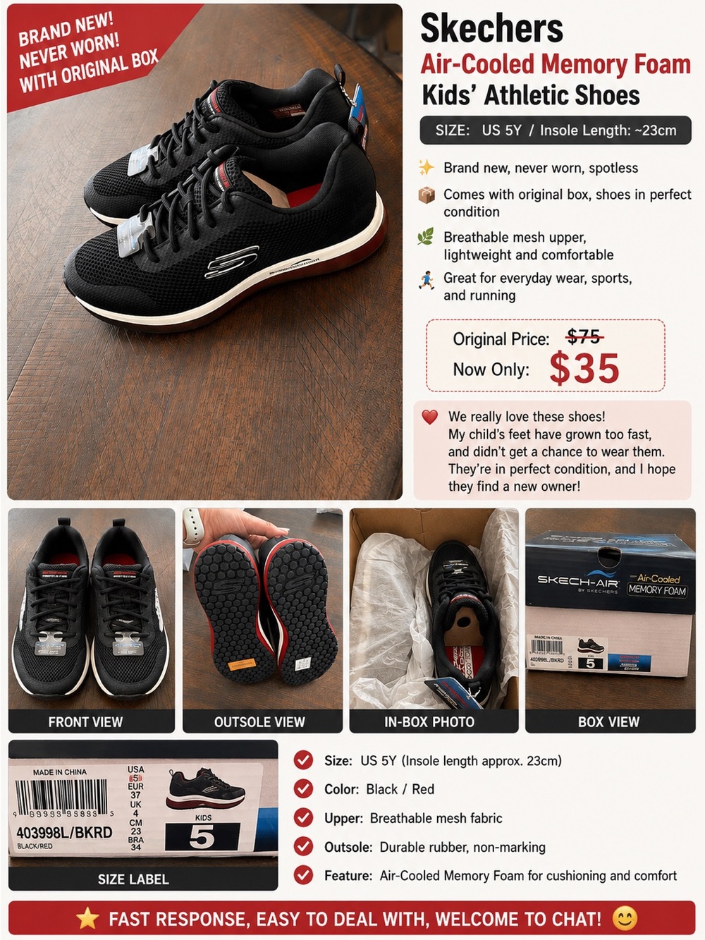 Skechers Kids' Athletic Shoes - Black & Red